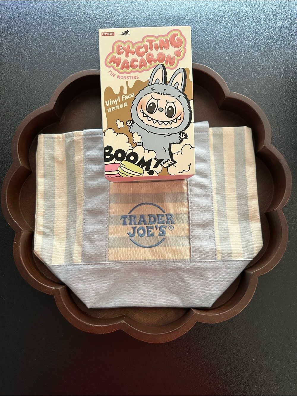Authentic Sealed POP MART Sea Salt Coconut Labubu Trader Joe's Striped Tote Bag